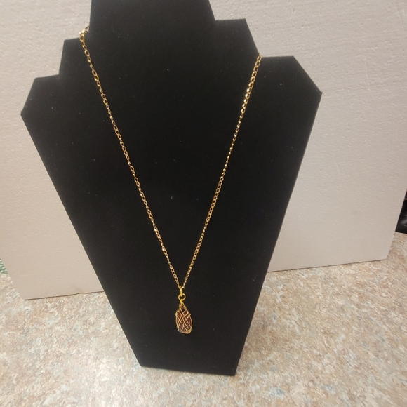 Gold Wire Wrapped with Red and Brown Stone Lotus Bud Necklace - Picture 2 of 6